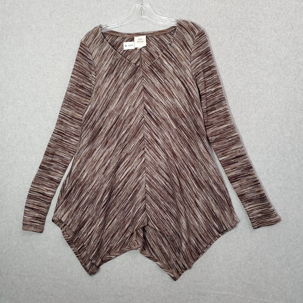 Knox Rose Women Sweater Large Brown Tunic Knit Long Sleeve V Neck